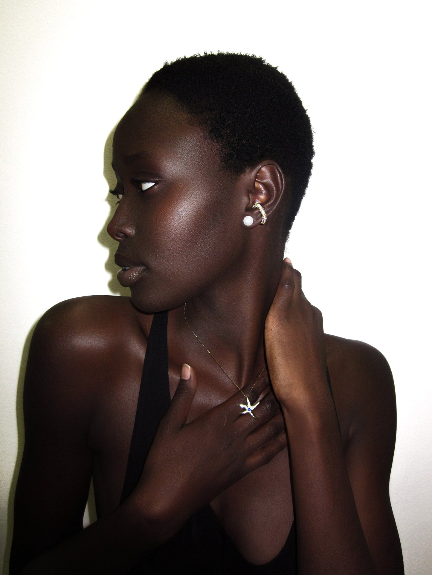 14K Gold Starfish with Diamonds and Sapphire Center Charm