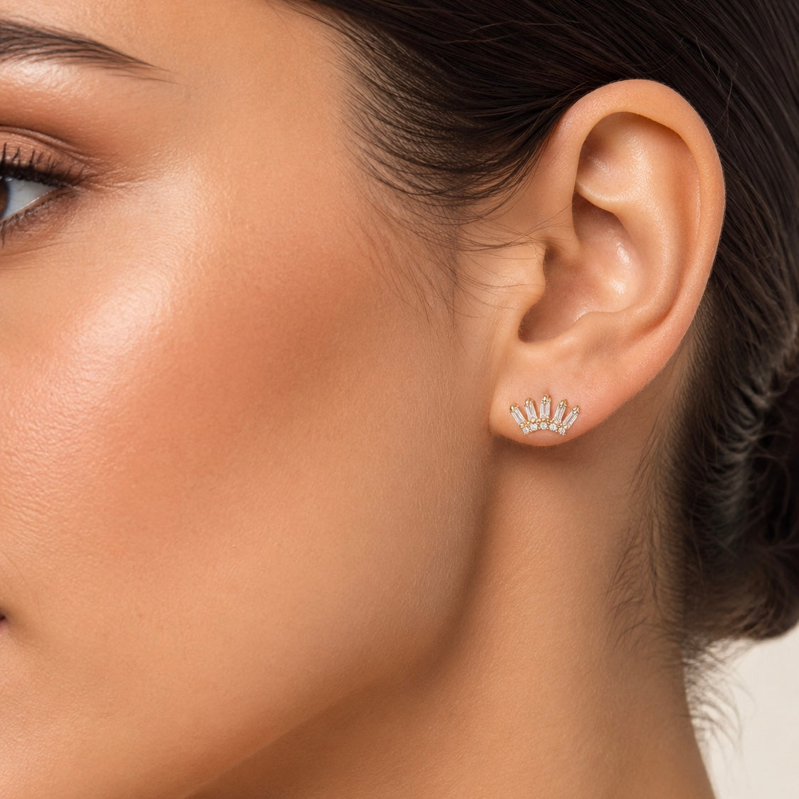 14k Solid Gold Baguette Diamond Studs