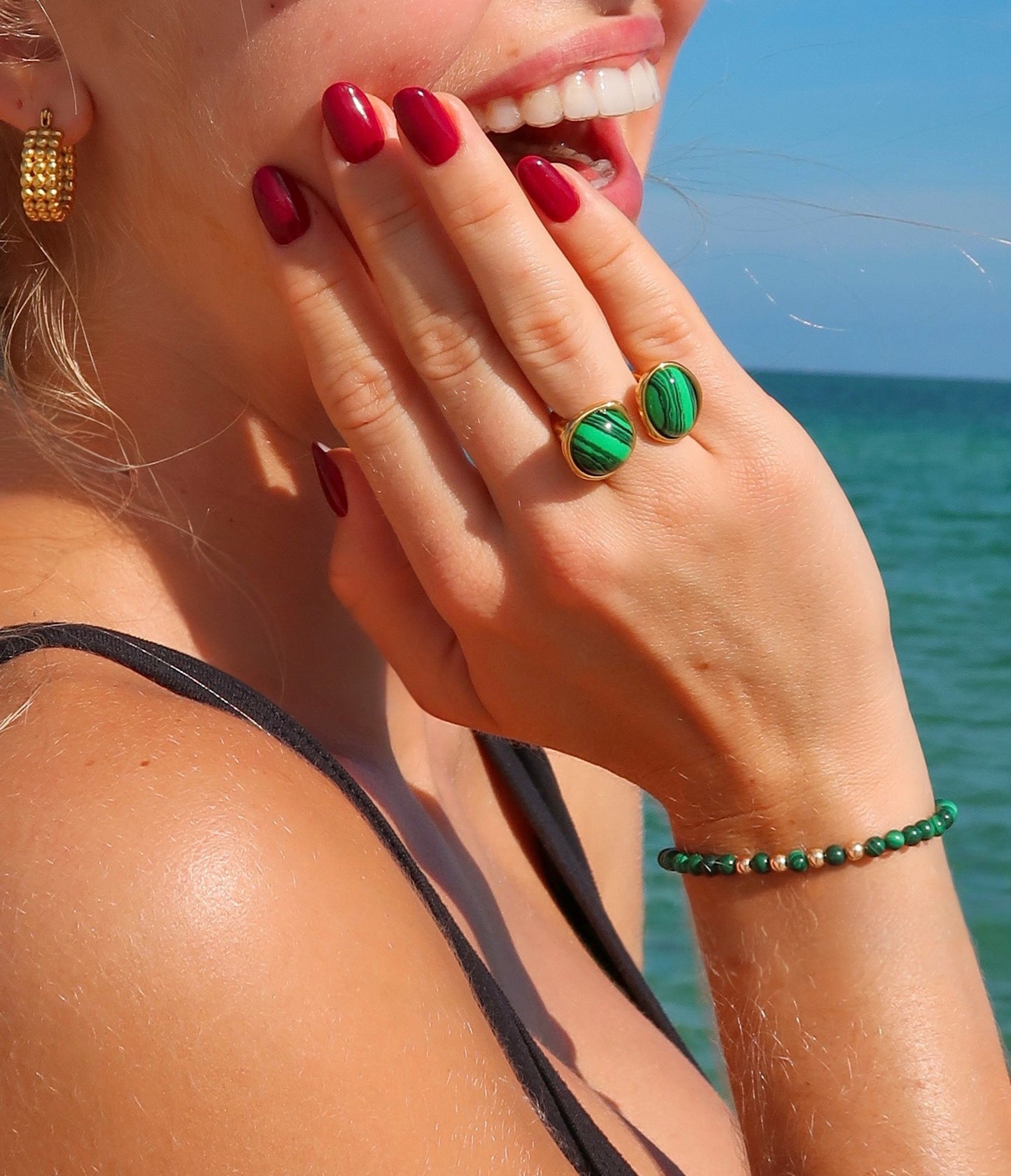 Malachite & Gold Bead Bracelet