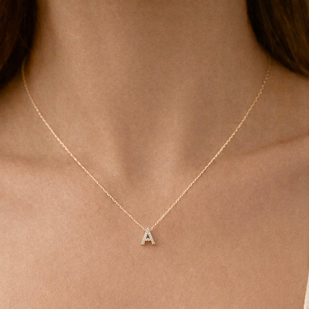 Diamond Initial Necklace in 14k Gold