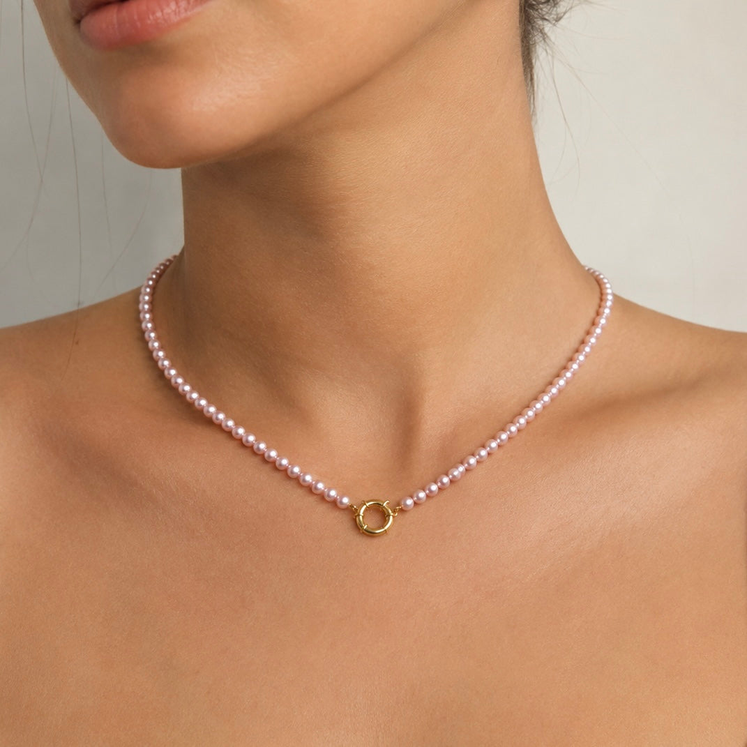 Minimalist Blush Pearl Charm Necklace