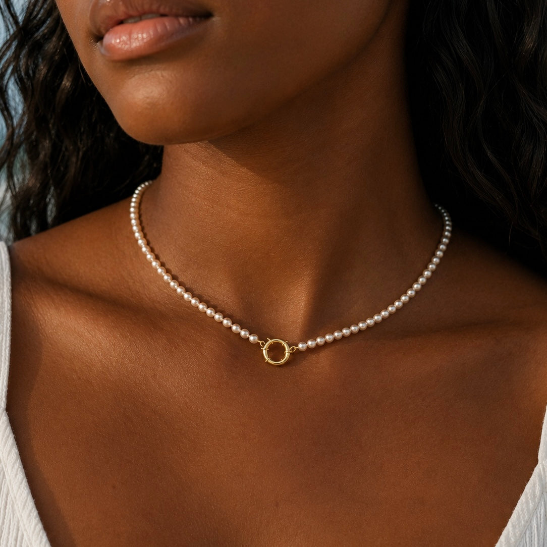 Minimalist Sunset Pearl Charm Necklace