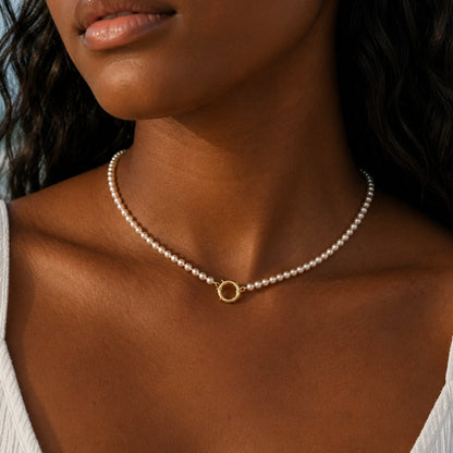 Minimalist Sunset Pearl Charm Necklace