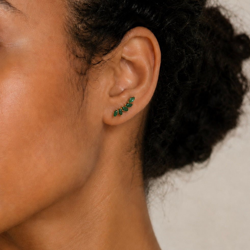 14k Solid Gold Emerald Leaf Studs