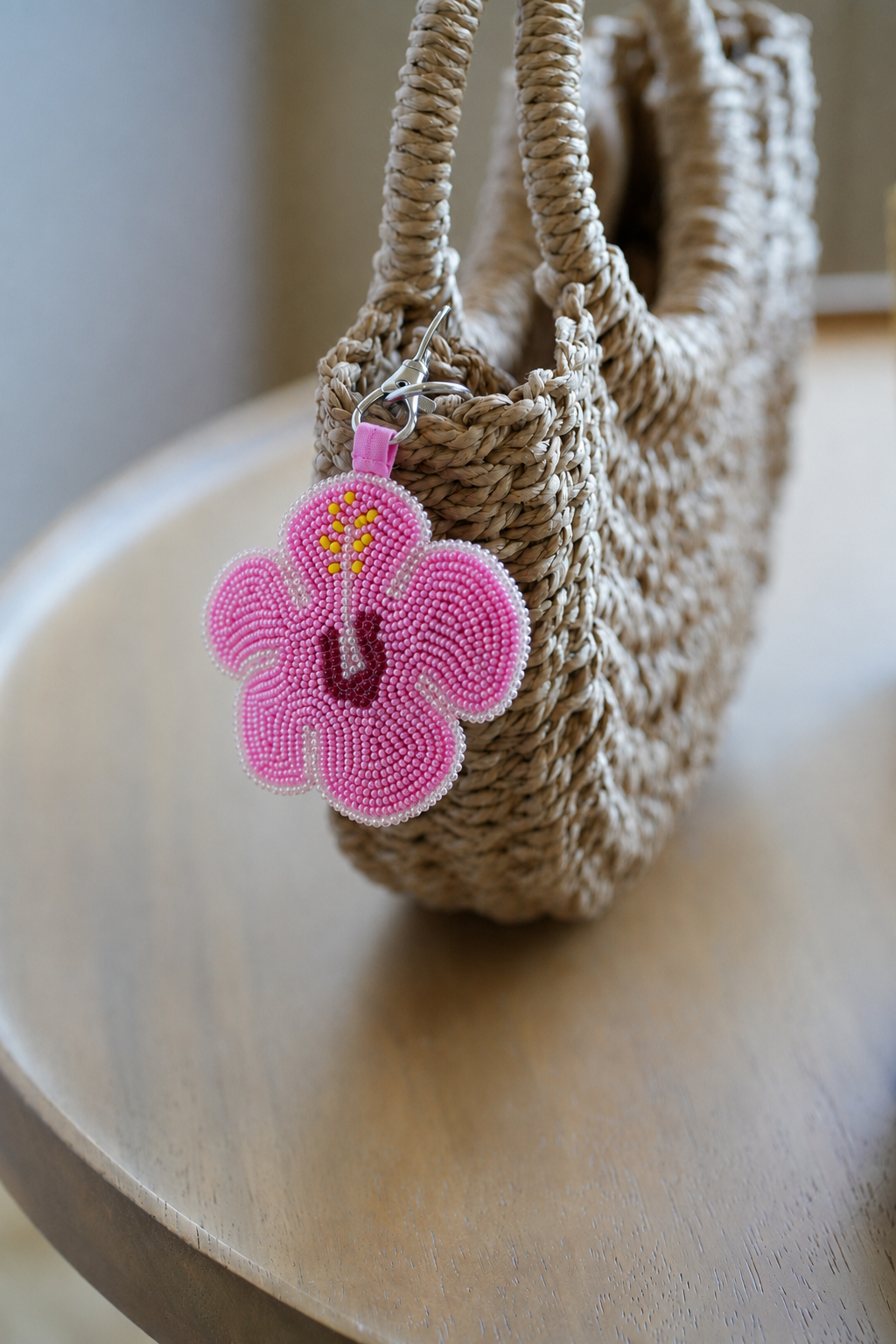 Pink Hibiscus Keychain