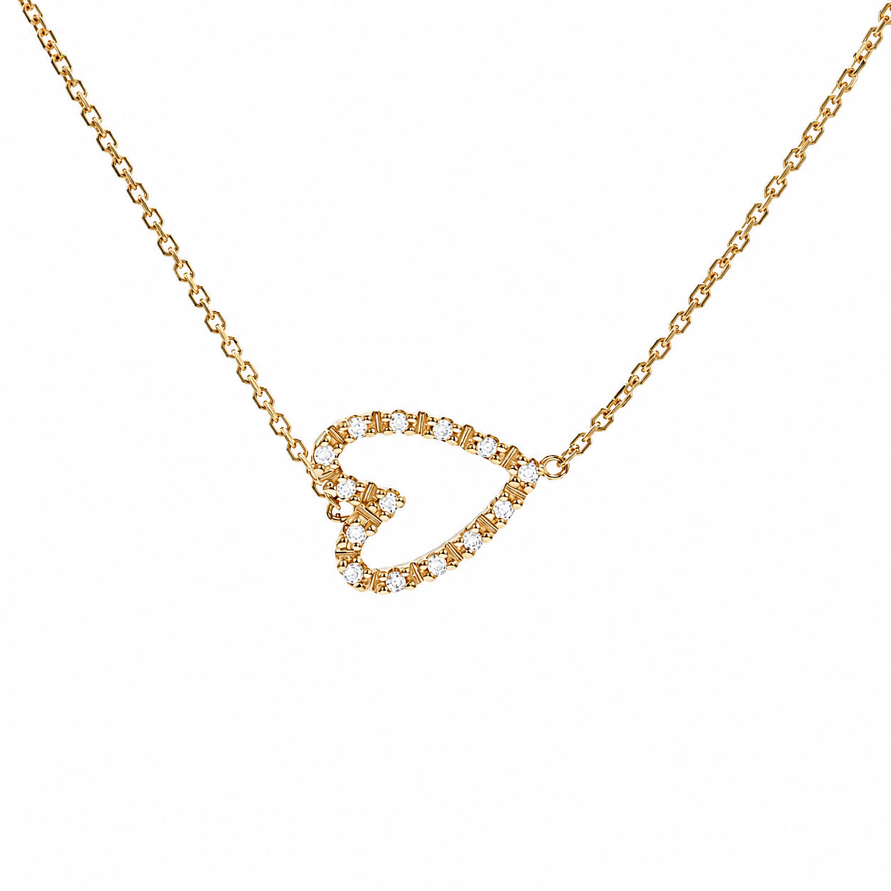 14k Solid Gold & Pavé Diamonds Heart Necklace