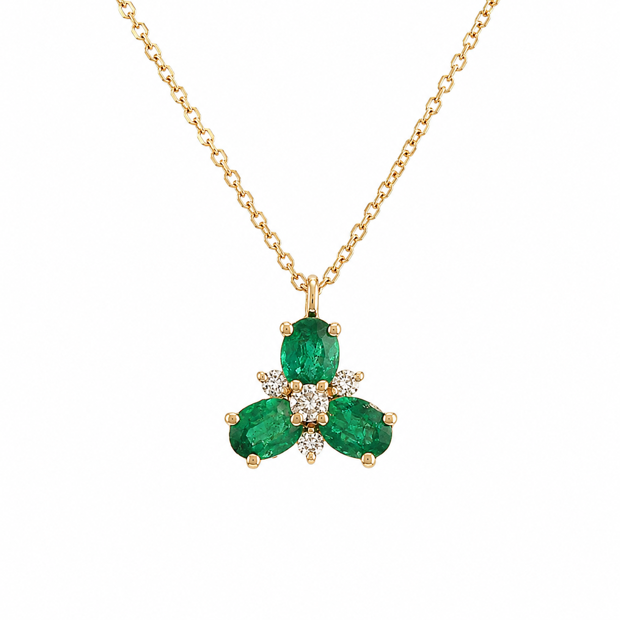 14k Solid gold Emerald and Diamond Necklace
