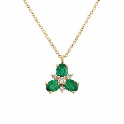14k Solid gold Emerald and Diamond Necklace