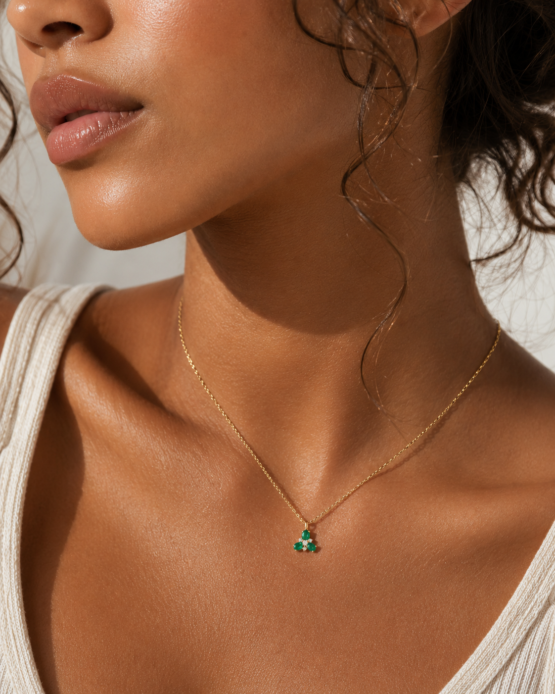 14k Solid gold Emerald and Diamond Necklace