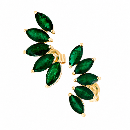14k Solid Gold Emerald Leaf Studs