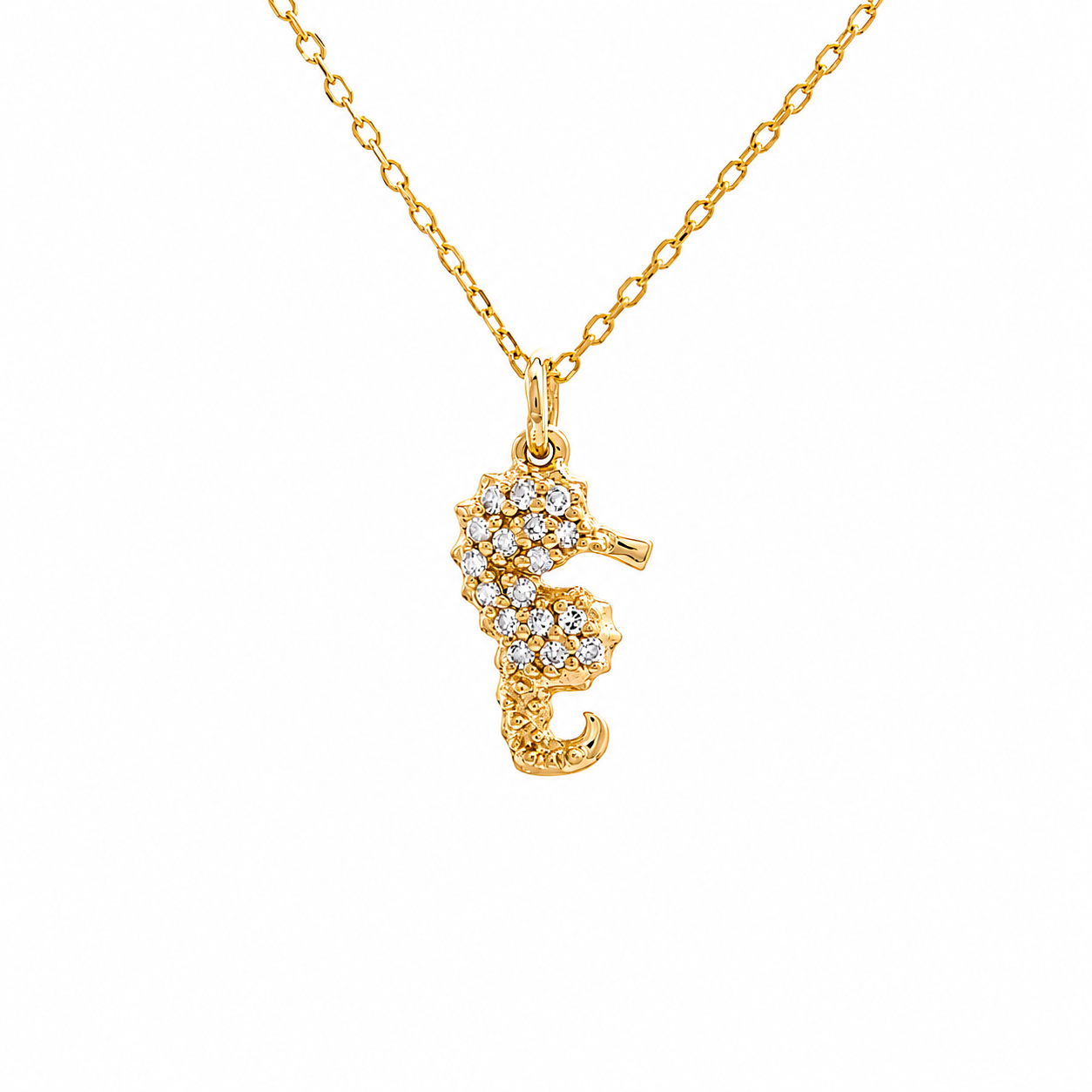 14k Solid Gold & Diamond Seahorse Pendant