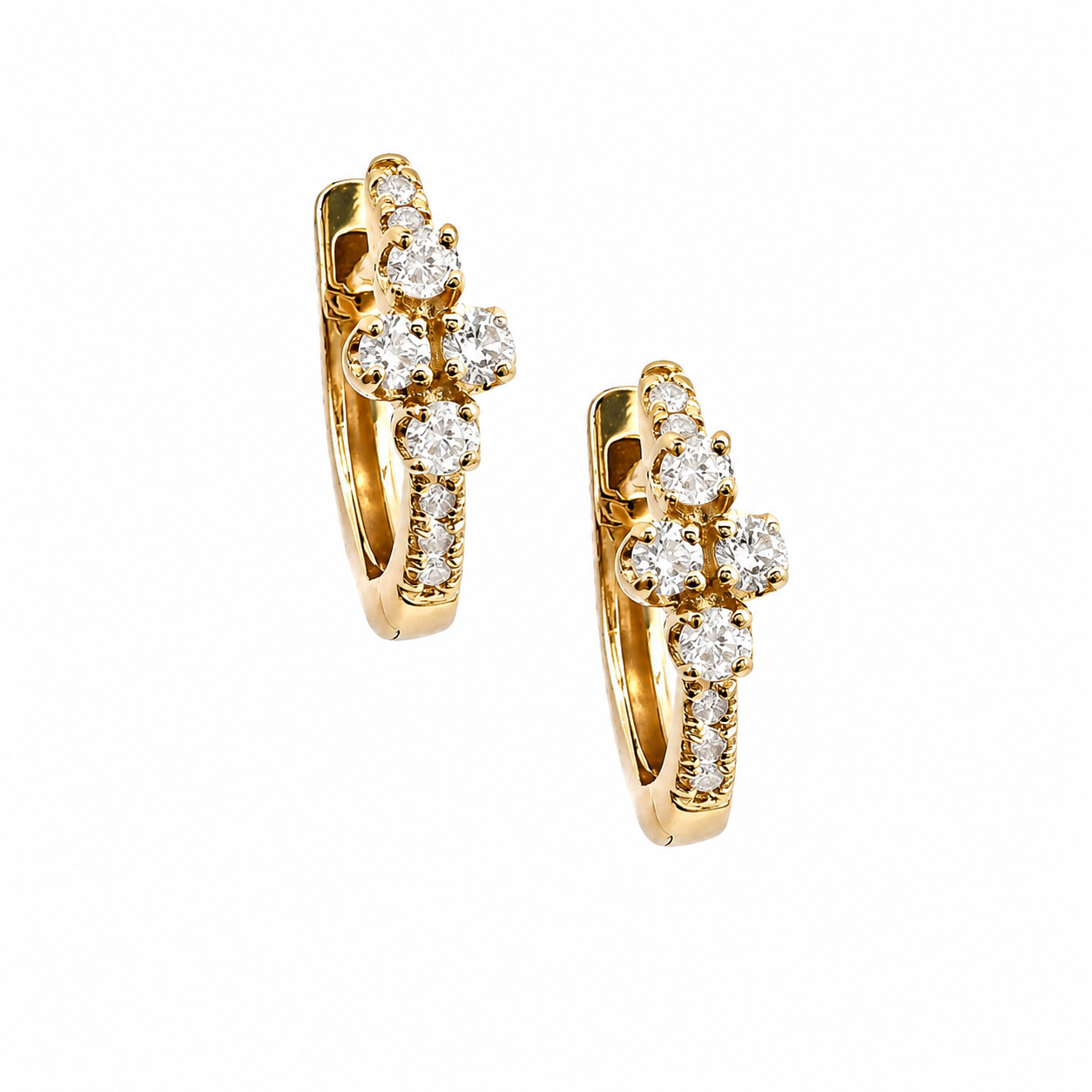 14k Solid Gold and Diamond Hoops