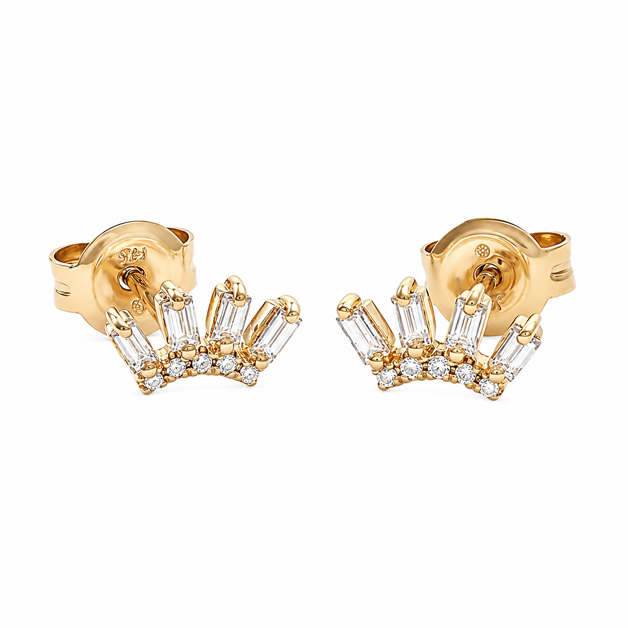 14k Solid Gold Baguette Diamond Studs