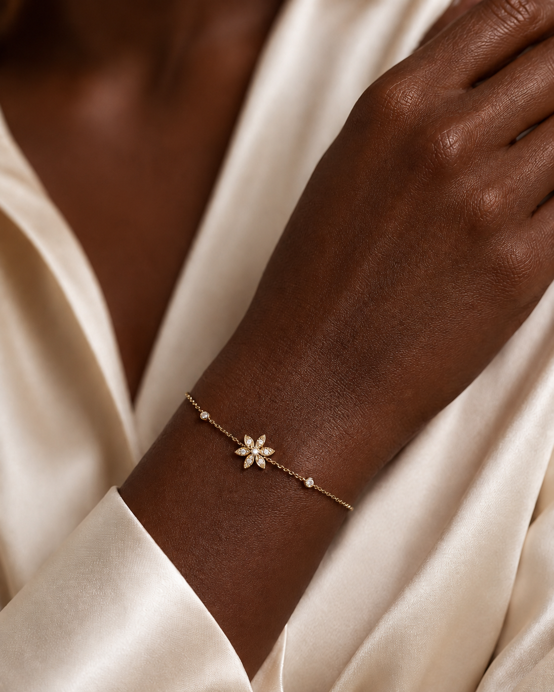 14k Solid Gold Flower Pave Diamond Bracelet