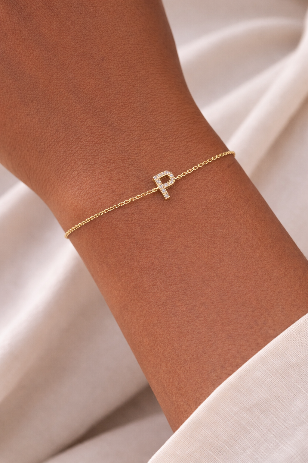 14k Gold & Diamond Initial Bracelet