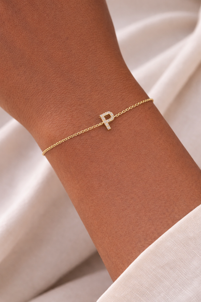 14k Gold & Diamond Initial Bracelet