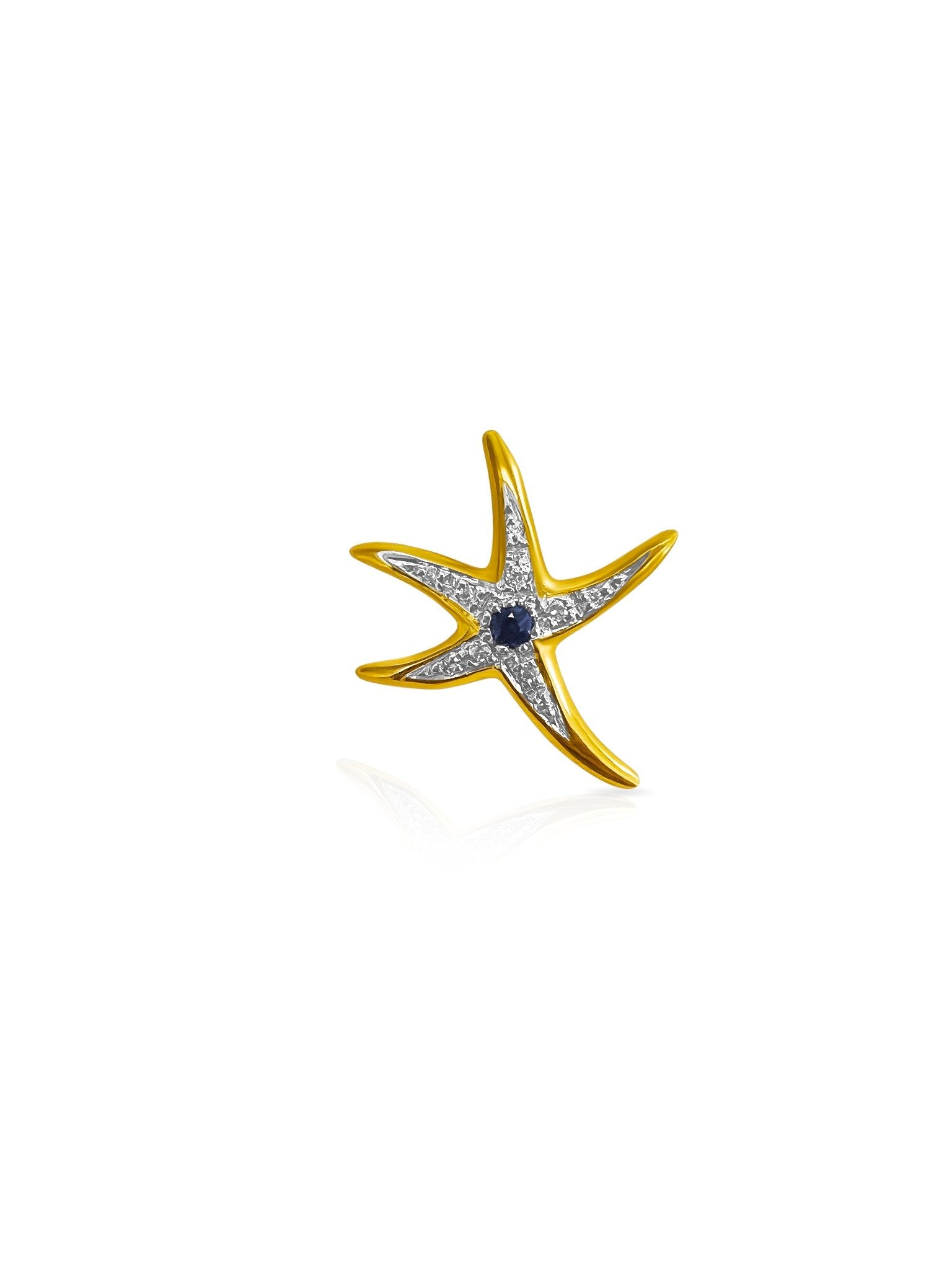 14K Gold Starfish with Diamonds and Sapphire Center Charm